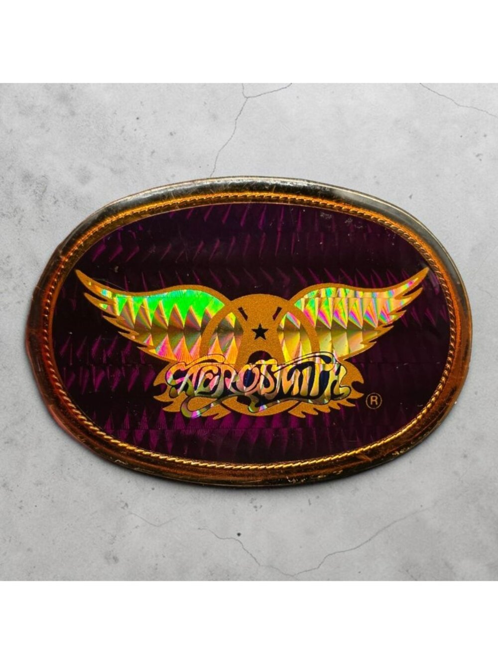 1978 Aerosmith Pacifica Belt Buckle Holographic Gold Wings Rock Memorabilia